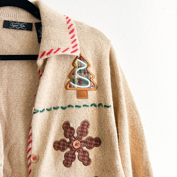 VINTAGE Crystal Kobe Ramie & Cotton Knit w/Christmas Cookie Appliqué Cardigan - Picture 7 of 12